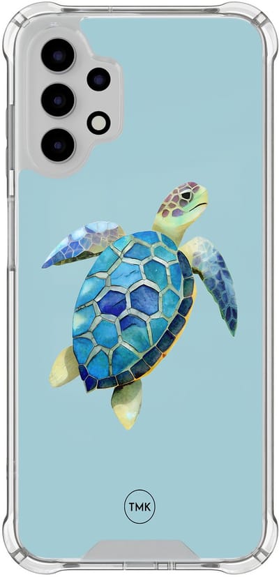 Shockproof hoesje geschikt voor Samsung Galaxy A13 4G - Schildpad - Schokbestendig - Verhoogde randen - TPU case - Extra Sterke Back Cover - Print - Transparant, Blauw