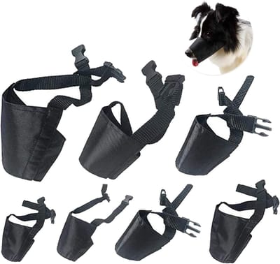 Verstelbare Nylon Hondenmuizen Set van 7 Maten, Zwart, Ideaal voor Training en Veiligheid
