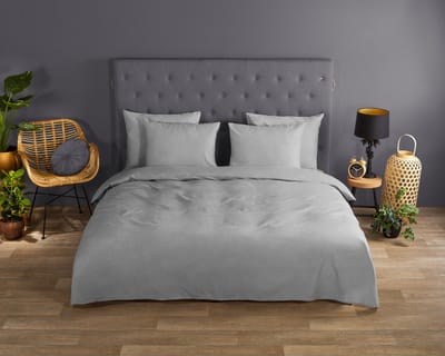 Good Morning dekbedovertrek effen kleur - 2 persoons 200x200/220 cm - Lichtgrijs - 100% Katoen renforc�