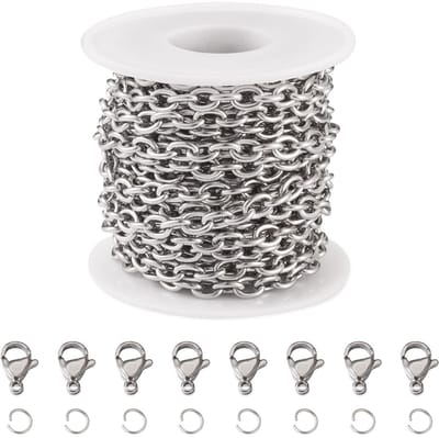 5 m roestvrij stalen kabelketting, dikke ovale schakelkettingen, bulk met 10 stuks kreeft klauw sluitingen 20 stuks springringen voor ketting sieraden maken