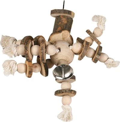 Flamingo - Vogelspeelgoed Kooihanger Hout Met Grote Bel - Bruin - 22 x 22 x 20 cm