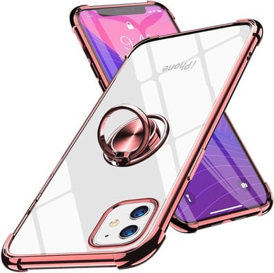 Hoesje Geschikt voor iPhone 12 Mini hoesje - Backcover met Ringhouder - Verstevigde hoeken - Transparant / Rosegoud