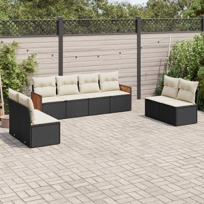 vidaXL - 8-delige - Loungeset - met - kussens - poly - rattan - zwart