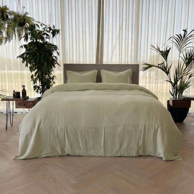Kayori Caro Dekbedovertrek Mousseline - 140x200-220 + 1 sloop - 100% biologisch katoen - Eenpersoons - Olijfgroen
