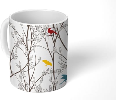 Mok - Koffiemok - Patronen - Planten - Vogel - Mokken - 350 ML - Beker - Koffiemokken - Theemok