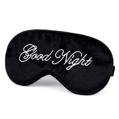 Zwart slaap masker oog masker dames en heren – satijn look slaapmasker met “Good Night” borduurwerk en elastische band, bedekkend oog masker voor slapen, reizen en rustmomenten