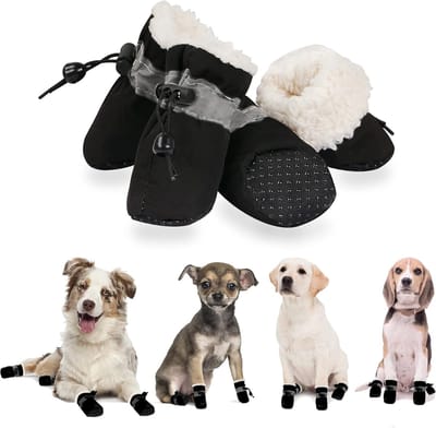 Schoenen, hondenlaarzen pootbeschermer, winter warme comfortabele zachte zolen hond slipbestendige sneakers met reflecterende riemen, voor kleine hond (maat 5: 5 x 4 cm (L*W), zwart)
