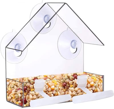 VIN® Raamvoederhuisje - Raamvoederhuisje Voor Vogels – Raamvoederbakje Met Zuignappen – Vogelvoederhuisje – Vogelhuisje Transparant – Vogelhuisjes - 15.5 x 15 x 5 cm