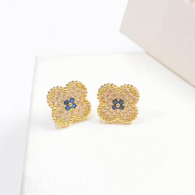 Nieuwe Enkelzijdige Klavertjevier Volledig Diamanten Set Armband Ketting Oorbellen beige