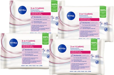 NIVEA Essentials Reiniginsdoekjes voor de droge en gevoelige huid - Make-Up Remover - Voordeelverpakking - 4x 40 stuks