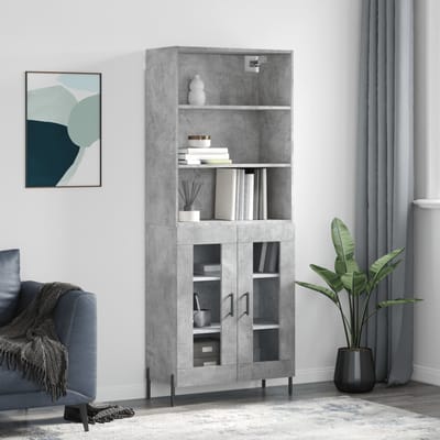 vidaXL - Hoge - kast - 69,5x34x180 - cm - bewerkt - hout - betongrijs