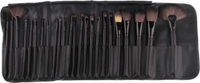 Complete make up kwasten set - 24 delig - Met foundation kwast - Met poeder kwast - Met oogschaduw kwast - Met leren opbergetui - Zwart
