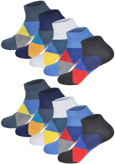 10 Paar - Gianvaglia- Enkelsokken - Katoen - Dames & Heren - Blauw - Ruiten - Maat: 35-40