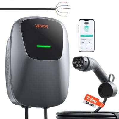 VEVOR Wallbox EV-Laadstation 22 kW Driefase 400 V Type 2 7,5 m IP65, EV-Lader voor Alle Elektrische Voertuigen en Plug-In Hybriden, Slimme Autolader met App-Bediening en Digitaal Display
