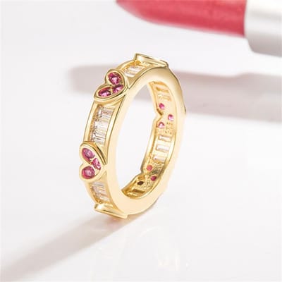 Trendy Hart Roze Cubic Zirconia Belofte Ringen voor Vrouwen Luxe Gouden Kleur Bruiloft Accessoires Statement Meisjes Sieraden 10 beige