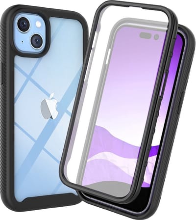 Just in Case hoesje geschikt voor iPhone 15 Hoesje - 360° Full Protection Case met ingebouwde Screenprotector - Zwart