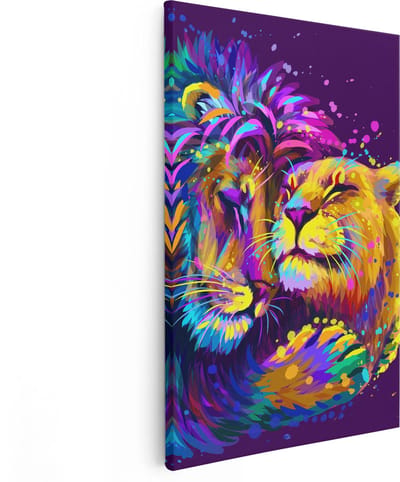 Artaza Canvas Schilderij Leeuw - 80x120 cm - Groot - Wanddecoratie Abstract - Muurdecoratie Leeuwenkop - Schilderijen Op Canvas Kleurrijk