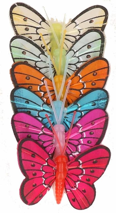 Rayher hobby materialen decoratie Vlinders - 6x stuks - op prikkers - 5 cm - dieren - knutselen