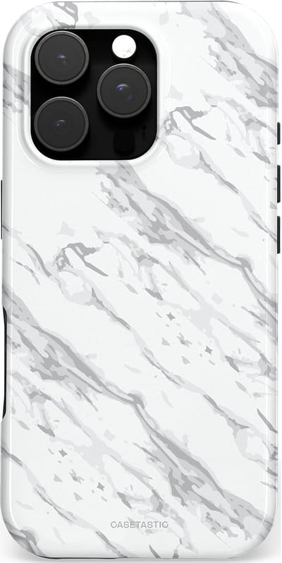 Casetastic hoesje geschikt voor Apple iPhone 16 Pro - MagSafe - Dubbellaagse bescherming - Arctisch Marmer - Fashion Case - Wit Lichtgrijs