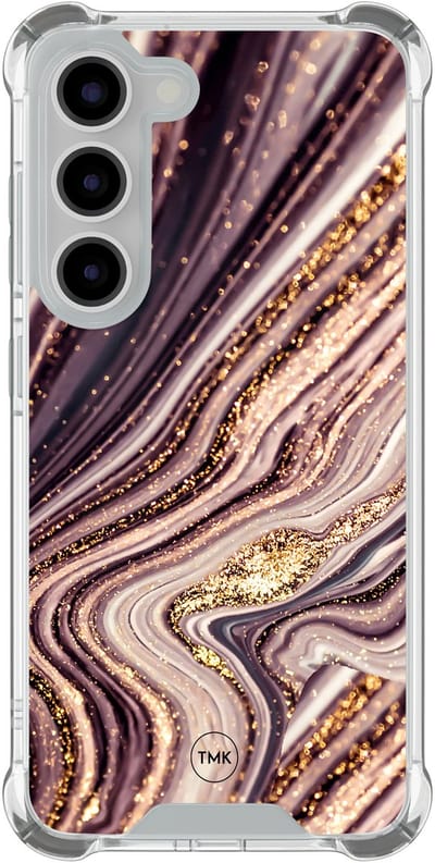 Shockproof hoesje geschikt voor Samsung Galaxy S23 - Golden pink marble - Schokbestendig - Verhoogde randen - TPU case - Extra Sterke Back Cover - Marmer - Transparant, Roze, Goud