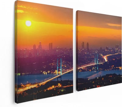 Artaza Canvas Schilderij Tweeluik Bosporusbrug In Istanbul Bij Zonsondergang - 120x80 - Foto Op Canvas - Canvas Print