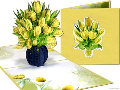 Popcards pop-up kaart – Gouden Tulpen Verjaardagskaart Lente Bloemen Tulp Bos Tulpen Holland Nederland Vriendschap Felicitatie Beterschap Tulpenbos pop-up kaart 3D wenskaart