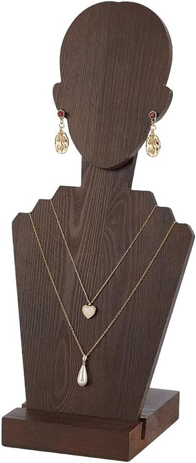 Houten Mannequin Sieradenstandaard voor Kettingen en Oorbellen - Draagbare Organizer voor Meerdere Sieraden met Bustvorm 5x4.3x11.5 cm