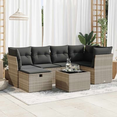 vidaXL - 7-delige - Loungeset - met - kussens - poly - rattan - lichtgrijs