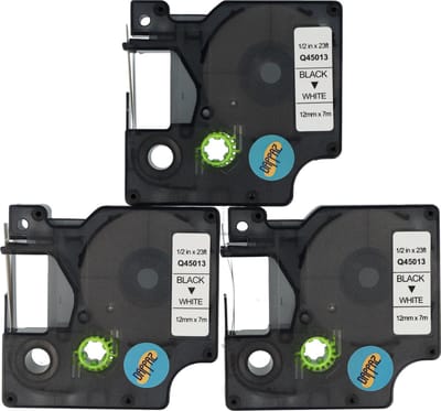 Dappaz - 3x Compatible Dymo 45013 D1 Label Tape Zwart op Wit 12mm x 7m - S0720530 Geschikt voor Dymo LabelManager