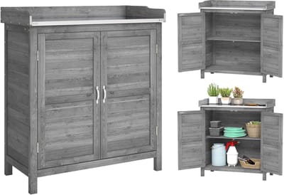 Outsunny outdoor opbergkast - vurenhout/metaal - 83x40x92 cm - grijs
