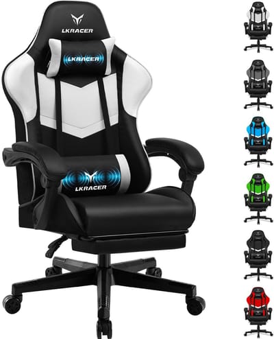 LUCKRACER - Gaming Bureaustoel - Met Lendensteun en Voetensteun - Wit