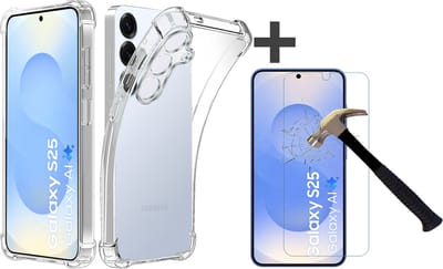 Hoesje met Screenprotector Geschikt voor Samsung Galaxy S25 Hoesje Siliconen Shockproof Case - Arara Backcover- Transparant