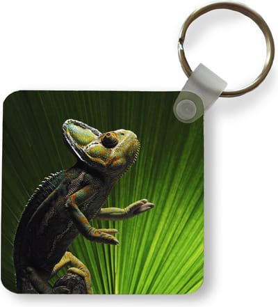 Sleutelhanger - Uitdeelcadeautjes - Kameleon met een groen blad - Plastic