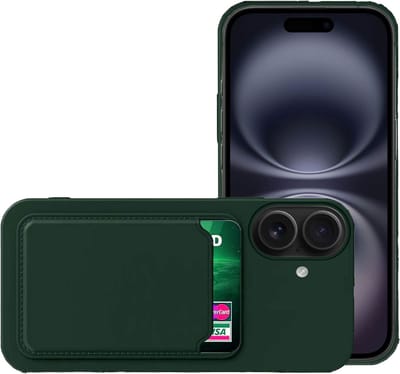 Hoesje geschikt voor Apple iPhone 16 Pasjes houder Hoesje - Portemonnee - Kaart houder - Groen