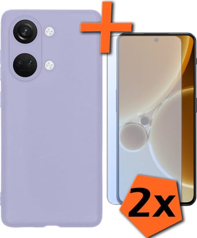Hoes - Met 2x Screenprotector - Geschikt voor OnePlus Nord 3 - Sterk & Shockproof - Back Cover - Siliconen Case - Telefoon Hoes - Lila