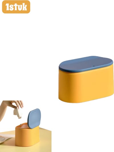 1 stuk - Mini-prullenbak - prullenbak - Push-Top-model - Flip-Top-afvalbak voor op het bureau - Geschikt voor woonkamers, kantoren - Compact en praktisch - Geel