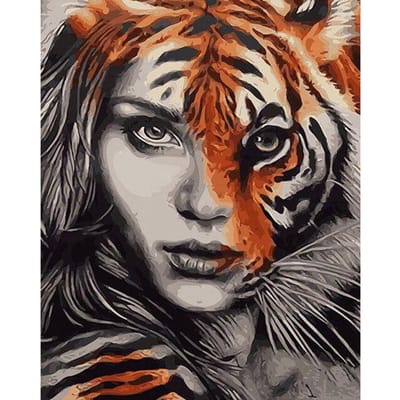 Peinture diamant  tigre blanc , broderie 5D à faire soi-même, point de croix, strass, mosaïque, décor 20X30CM beige