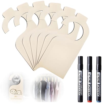 Dailygoods- Deurbordjes Set van 6 - Houten Bordjes - 8 x 18 cm - Omkeerbaar - Inclusief 3 Oliekleurpotloden - Hoogwaardig Hout - Naamplaatjes