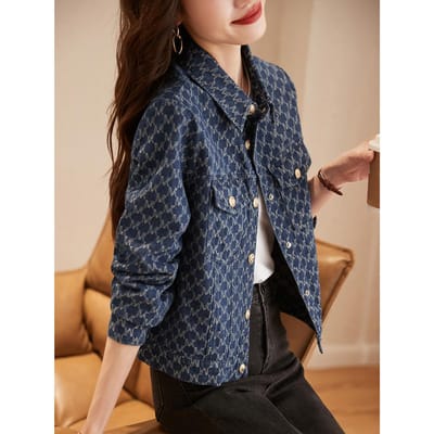 Letter Denim Jas Herfst Nieuw Eenvoudige Kraag Lange Mouwen Veelzijdige Zakken Jas XL black