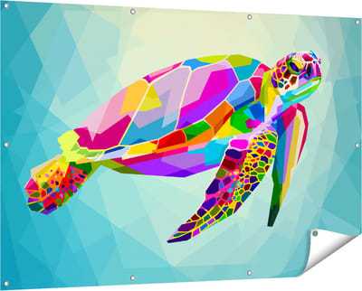 Gards Tuinposter Kleurrijke Schildpad in het Water - 150x100 cm - Tuindoek - Tuindecoratie - Wanddecoratie buiten - Tuinschilderij