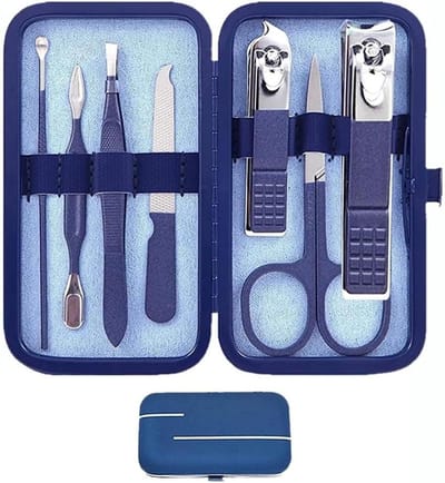 Nagelknipper Set - Manicure Pedicure Set - Persoonlijke Verzorging - 7 Delig RVS Gereedschap - 11x7x2.5 cm - Blauw