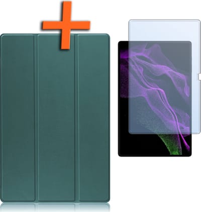 Hoesje - Geschikt voor Samsung Galaxy Tab S9 Ultra - Met Screenprotector - Trifold Bookcase - Hard Cover Case - Met Uitsparing Geschikt voor S Pen - Hardcover Book - Tablet Hoes - Donkergroen