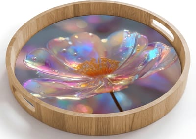 Dienblad rond 40x40 cm - Schootdienblad hout - Bloem - Transparant - Pastelkleuren - Druppels - Borrelplank rechthoek - Plateau houten dienbladen