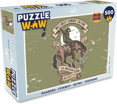 Puzzel Paarden - Cowboy - Retro - Tekening - Legpuzzel - Puzzel 500 stukjes