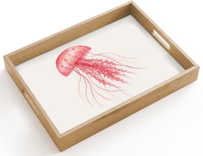 Dienblad hout 40x30 cm - Schootdienblad - Kwal - Tentakels - Roze - Borrelplank rechthoek - Plateau dienbladen