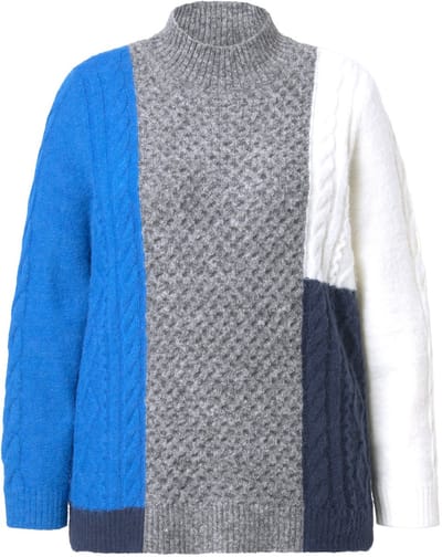 Ulla Popken - Dames - Trui colourblocking opstaande kraag lange mouw - Grafietgrijs - Maat 42+