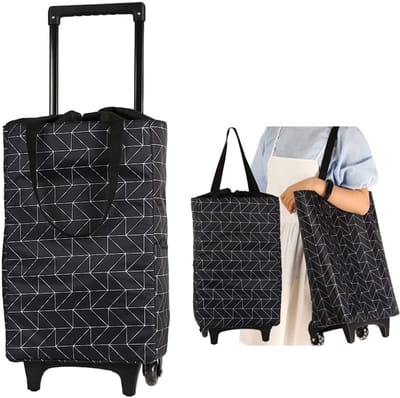 Boodschappentas met Wielen - Winkelwagen Tas - Dagelijkse Boodschappen - Thermostabiliteit Voering - 23 Liter - Zwart