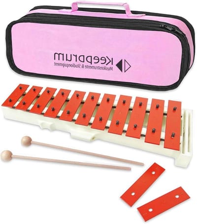 Kinder Klokkenspel - Muziek Speelgoed - Muzikale Opvoeding - C-Dur Schaal Inclusief - 13 Tonen - Rood Beige
