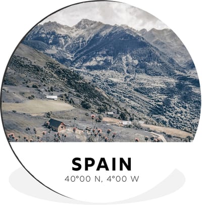 WallCircle - Wandcirkel - Muurcirkel - Spanje - Bergen - Natuur - Aluminium - Dibond - 140x140 cm - Binnen en Buiten