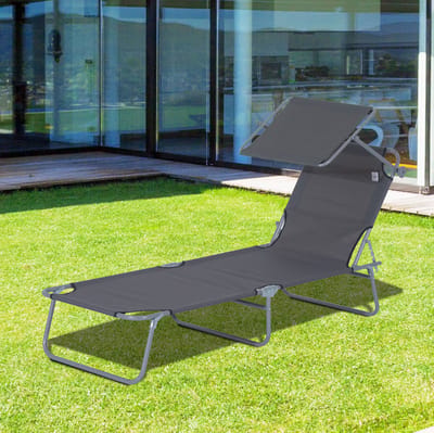 MEUNIQ ligbed 187 x 58 x 36 cm inklapbaar met verstelbaar zonnedak, oxfordstof en metalen frame, tuin ligstoel voor terras, zwembad en strand, grijs